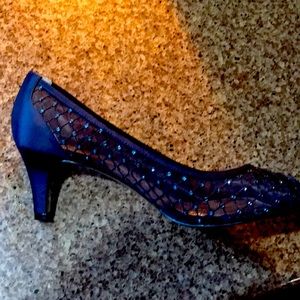 Adrianna Papell Crystal Embellished Navy Shoes